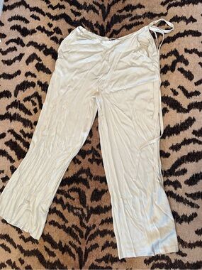 JLUXLABEL Cream Satin Wide-Leg Lounge Pants with Side Tie